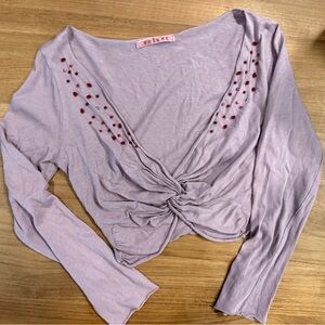 Purple y2K vintage VELVET cotton ballet core  Long Sleeve Top with Red Accents